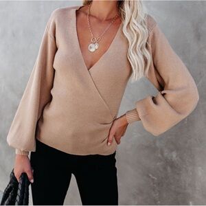 Vici knit Faux Wrap Sweater Sz L V Neck Long Sleeve
